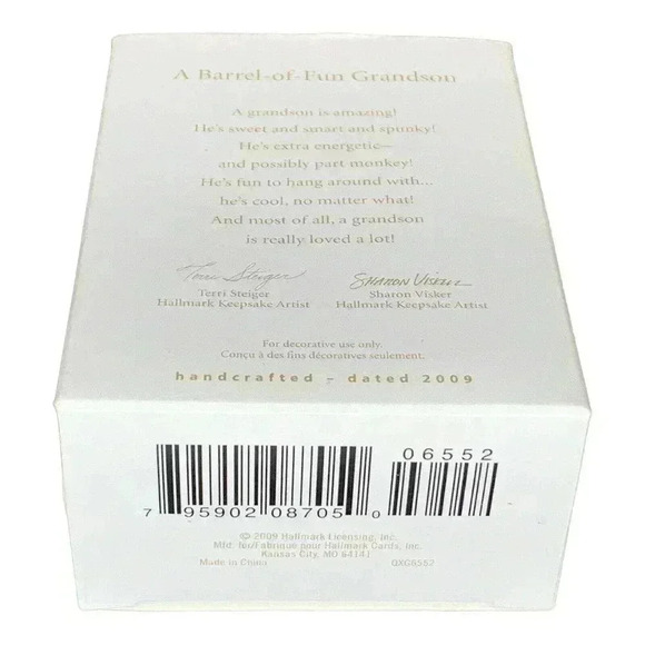 Hallmark Keepsake Christmas 2009 Monkey Ornament A Barrel of Fun Grandson NEW - Picture 3 of 8